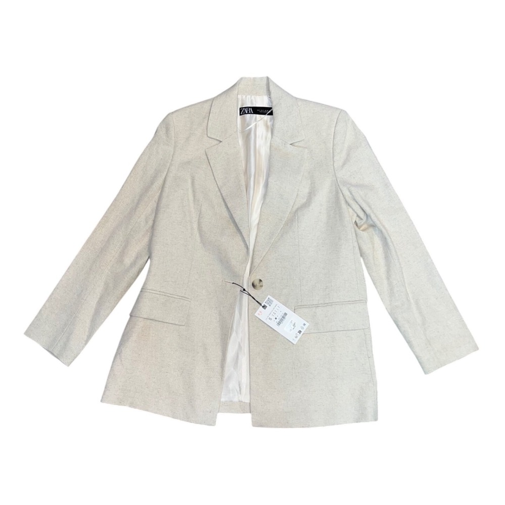 NWT Zara Womens Herringbone Tailored Blazer Oatmeal Beige Single Button *read